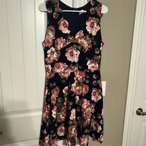 love...ady Navy Dress with Pink Floral Pattern